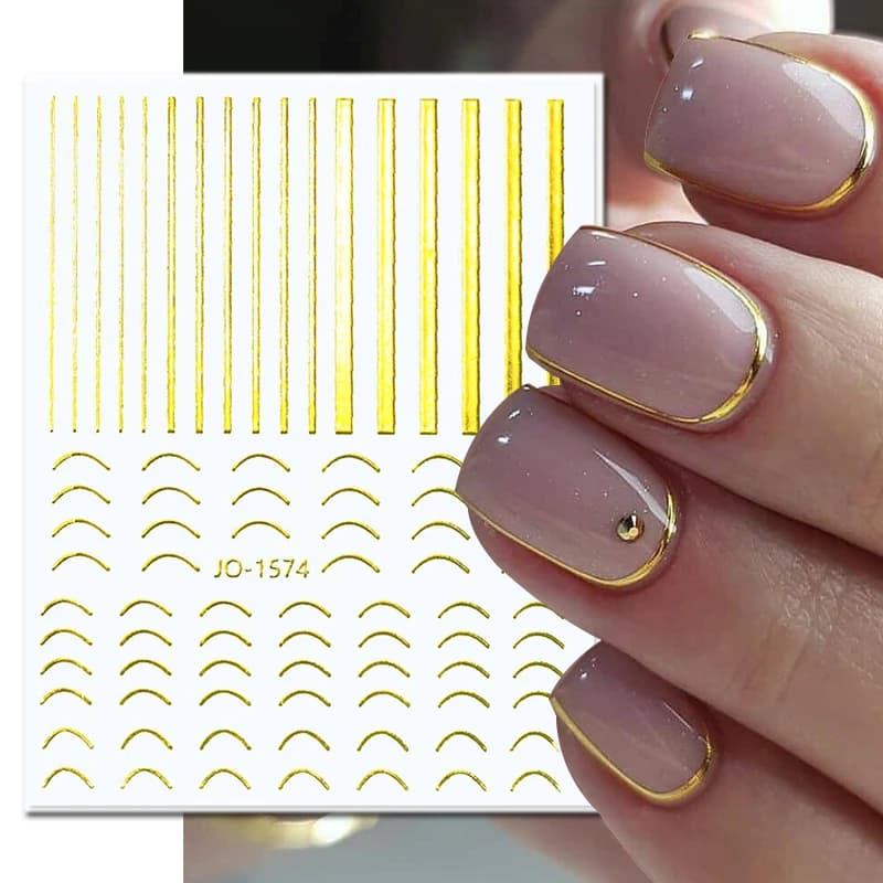 Metal Line Nail Stickers 3D Sliver Gold Curve Stripe Lines Tape Swirl Sliders Manicure Adhesive Gel Nail Art Decals Decorations - 4