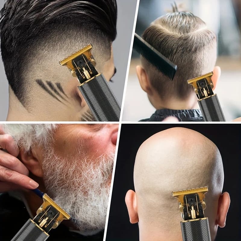 مجموعة ماكينة قص الشعر الاحترافية العتيقة وأدوات قص الشعر اللاسلكية القابلة لإعادة الشحن للرجال، ماكينة تشذيب اللحية مع - 4