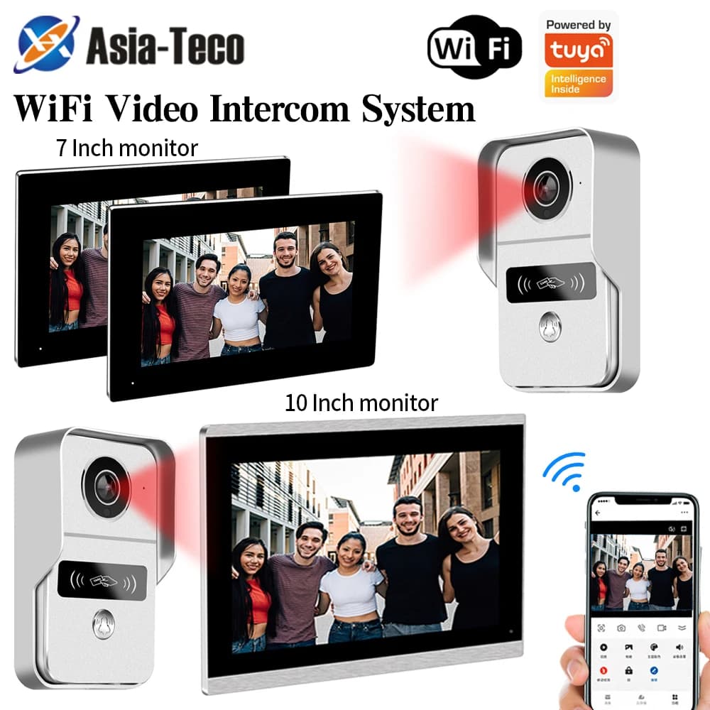 Support Tuya App 4 Wire Digital Video Intercom System 7 / 10.1 Inch Wireless WIFI Monitor 1080P Doorphone Camera Video Doorbell