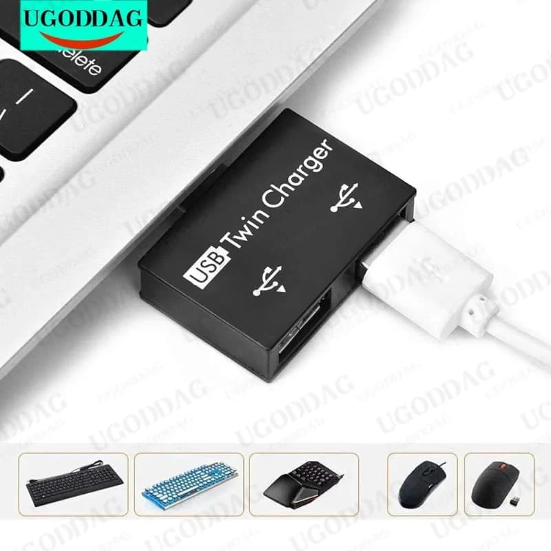 محور USB صغير 2-Port USB مزدوج شاحن الفاصل طقم محوّل سبائك الألومنيوم PC صغير محمول متين محور USB صغير للشحن