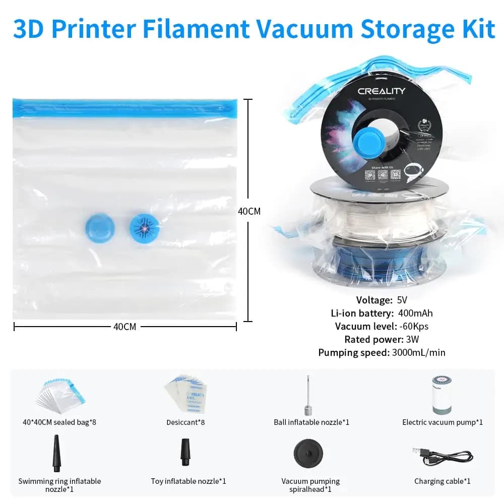 Creality official 3D Printer Filament Vacuum Storage Kit,40 x 40CM Reusable Vacuum Storage Bags with Electric Pump Dust Proof - 5