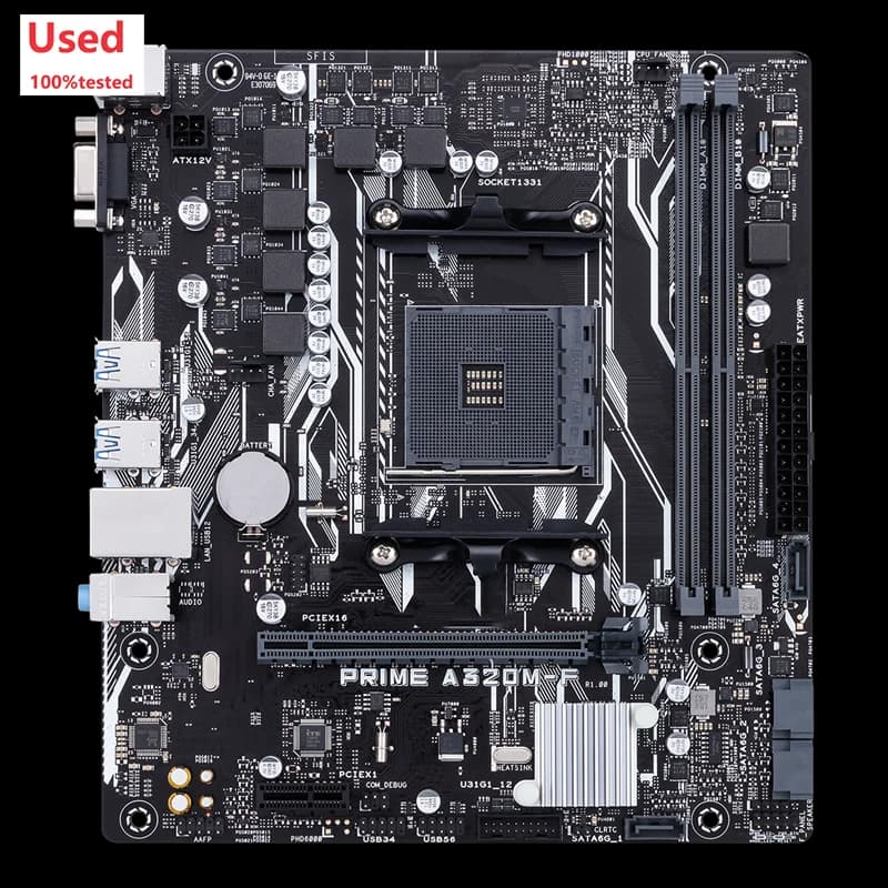 ASUS PRIME A320M-F Motherboard AM4 AMD A320 Chipset DDR4 32GB Micro ATX Used