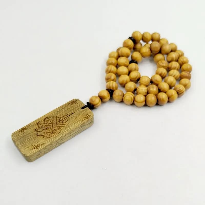 Natural beech Wood Tasbih 33 45 51 66 99 Man's Misbaha Prayer Beads With Arabic Sandalwood Tassel Pendant - 3