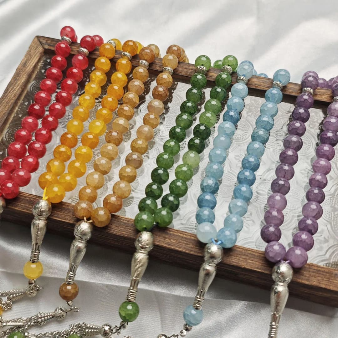 33 Beads 10mm Dragon Vein Stone Tasbih, Cracked Glass Prayer Beads for Ramadan Gift, Islamic Fashion Accessory