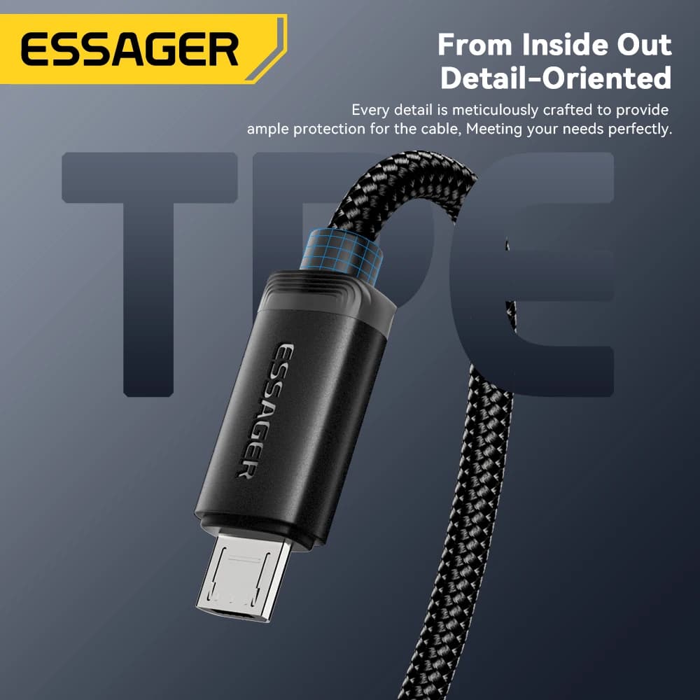 Essager Micro USB Cable Fast Charging Data Cable For Xiaomi Realme Huawei OPPO Samsung Mobile Phone Charger Cord  USB Micro Wire - 5
