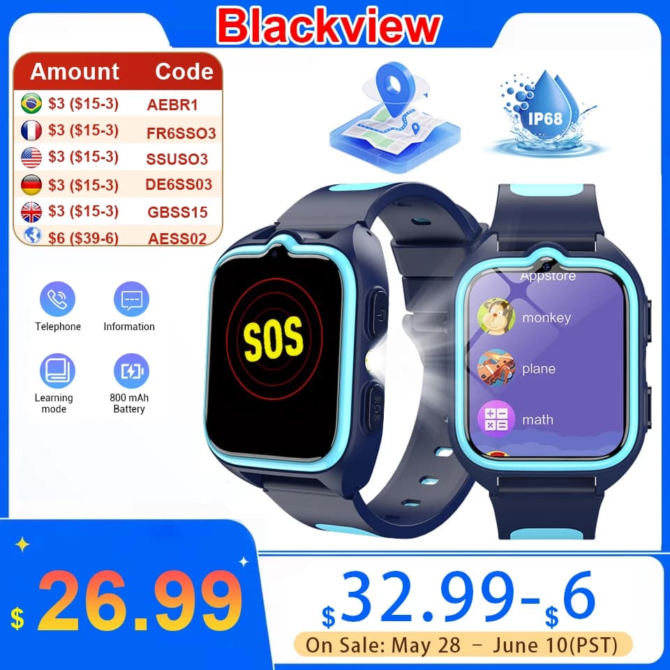 ساعة ذكية Blackview للأطفال، 4G، تتبع GPS، مكالمة فيديو HD، مقاومة للماء، ساعة يد مضادة للفقدان، أفضل هدية للأولاد والبنات