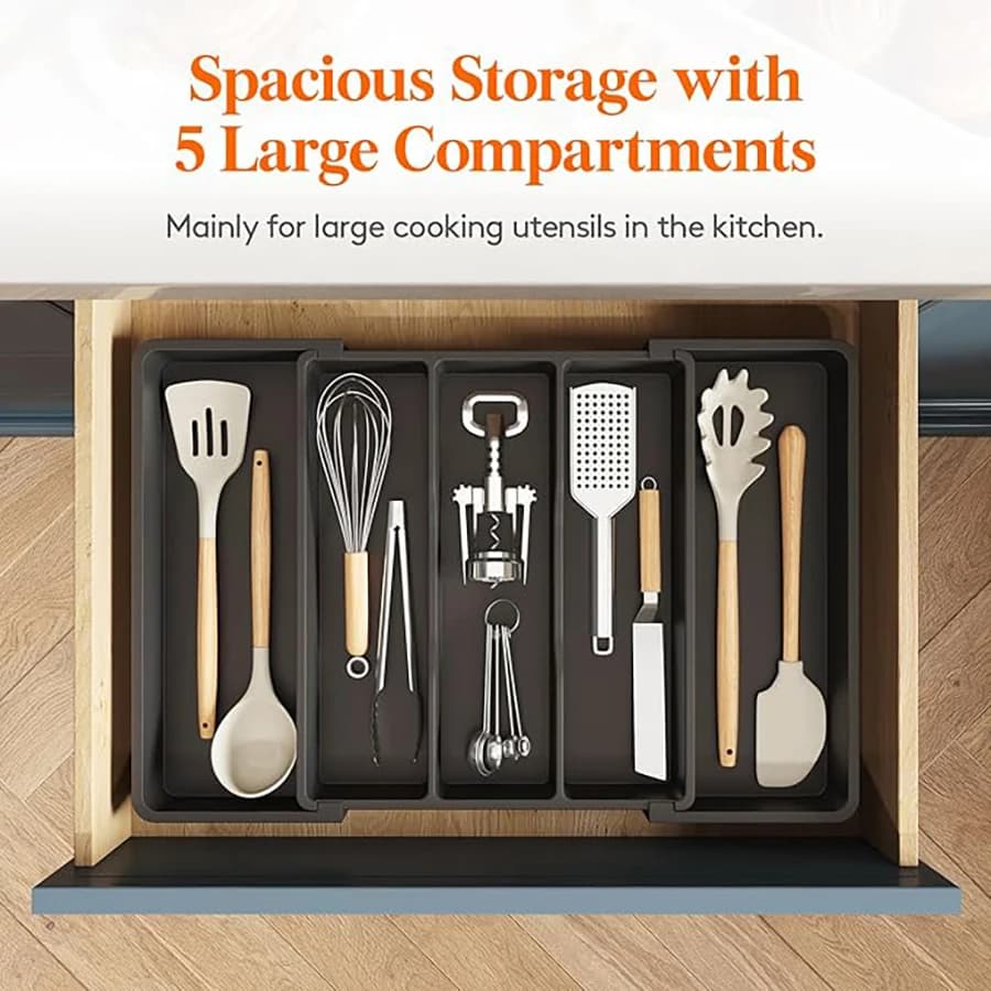 Expandable Cooking Utensil Tray Utensil Organizer for Kitchen Drawers Adjustable Cutlery Silverware Flatware Holder Kitchen Tool - 3