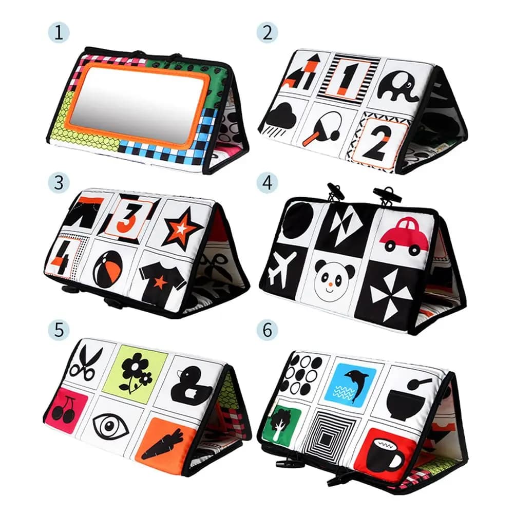 ألعاب مرآة لحديثي الولادة باللونين الأبيض والأسود من وقت البطن للأطفال، لعبة حسية لزحف تطوير مونتيسوري عالية التباين - 6