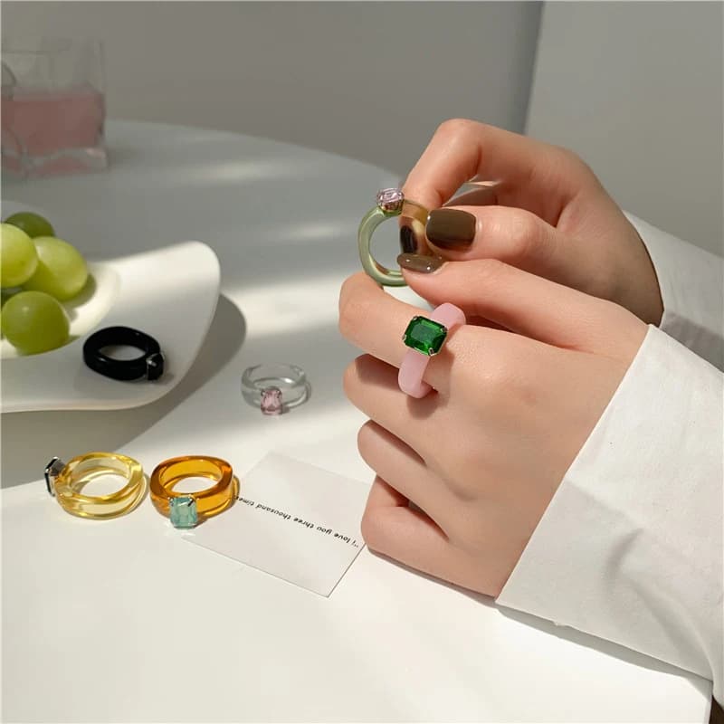 Fashion Luxury Irregular Geometric Transparent Colorful Crystal Rhinestone Zircon Round Ring For Women Shiny Jewelry Accessories - 3