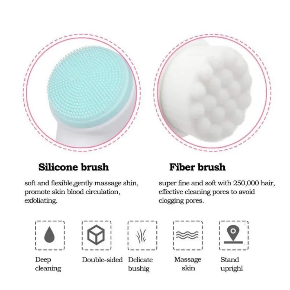 Massage Facial Wash Brush Soft Elastic Silicone Facial Cleanser Manual Massage Double-Sided Deep Cleansing Pores Face Wash Brush - 5