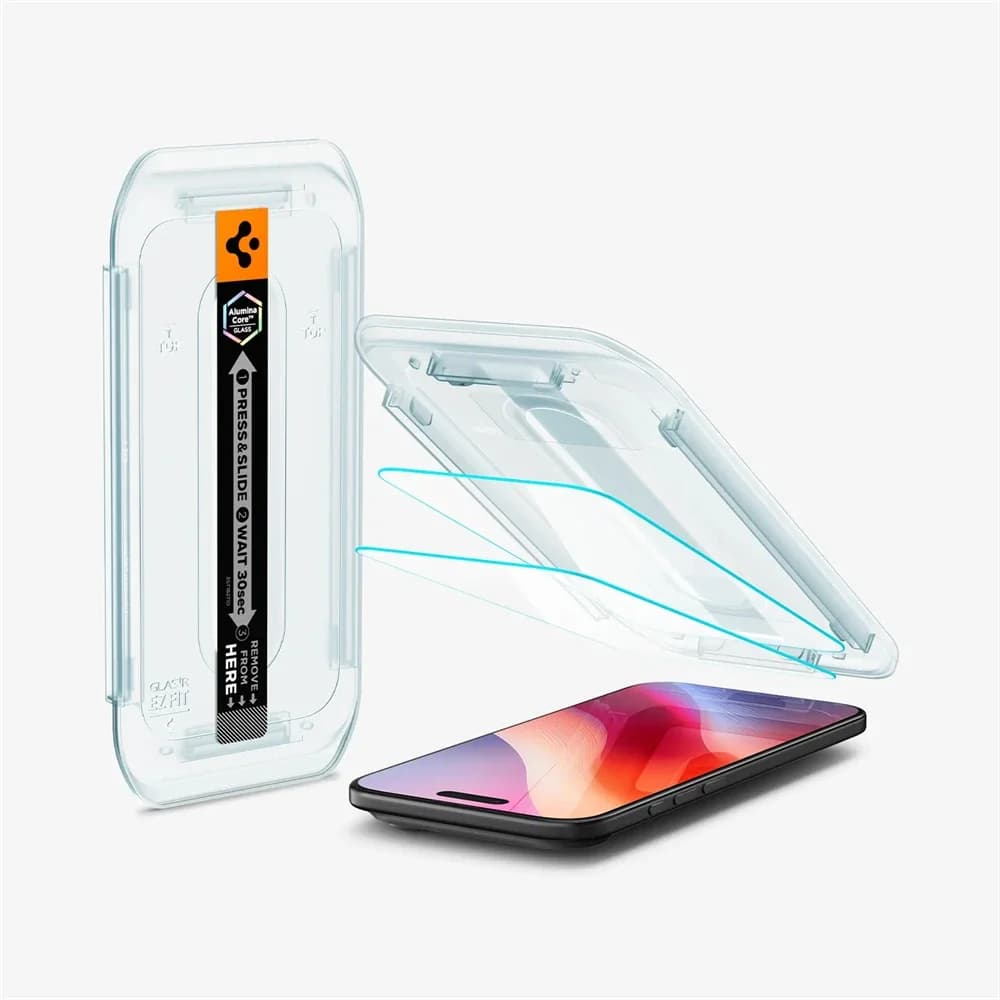حامي شاشة Spigen Glas.tR EZ Fit من الزجاج المقسى عالي الدقة مع حماية المستشعر، 2 قطعة، متوافق مع iPhone 17 Pro Max و16 و15 و14 Plus - 3