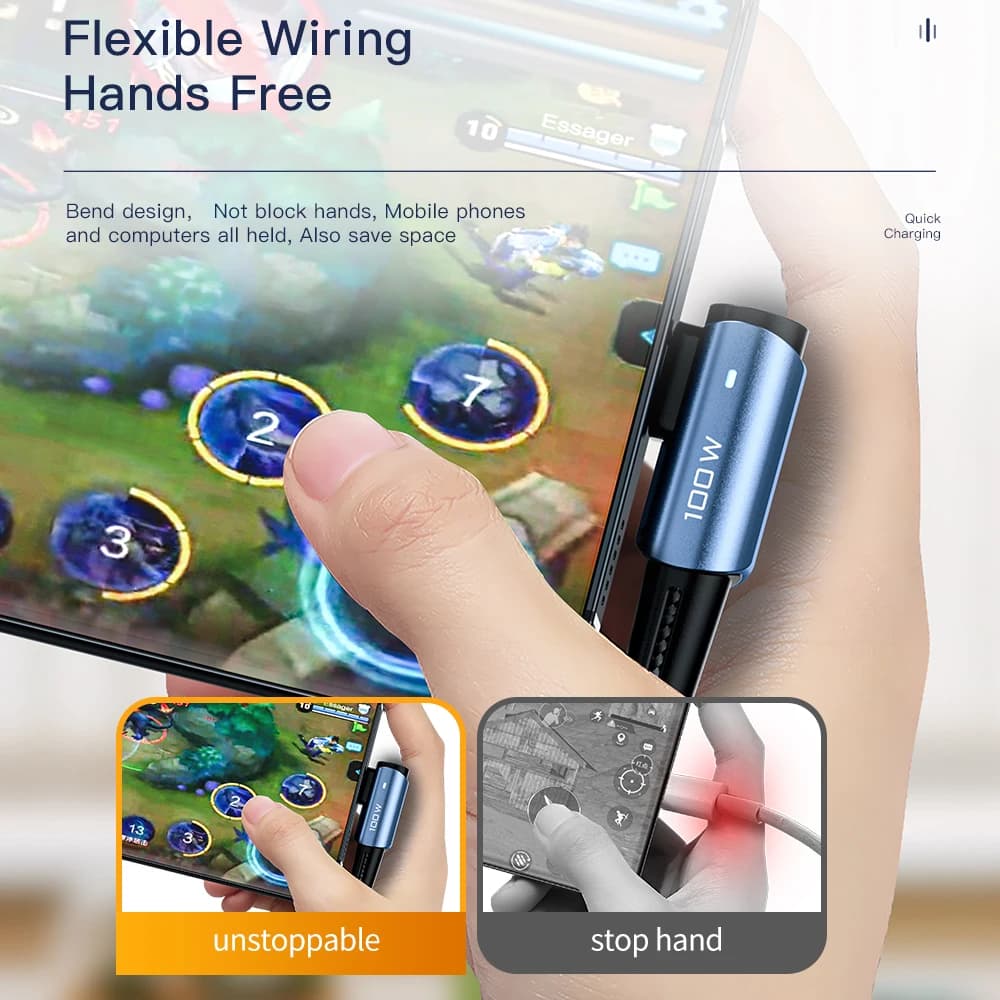كابل Essager طويل 3m 100W USB Type C إلى USB C زاوية 90 درجة لآيباد ماك بوك برو شاومي سامسونج هواوي كابل Type-C سريع - 5