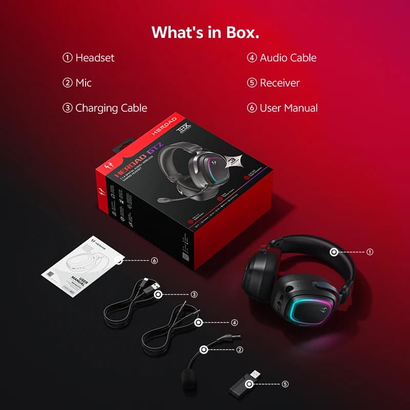 QCY Gaming Headset Heroad GT2 THX Spatial Audio+ 7.1.4 Tri-mode RGB 3-Mic ENC Over Ear Headphone for PC/PS4/PS5 Headset Gamer - 6