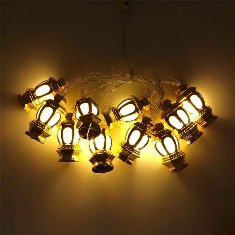 1bag EID Umrah Mubarak Palace LED String Lights Ramadan Kareem Lamp Garland Muslim Islamic Eid al-Fitr Home Party Decoration - 2