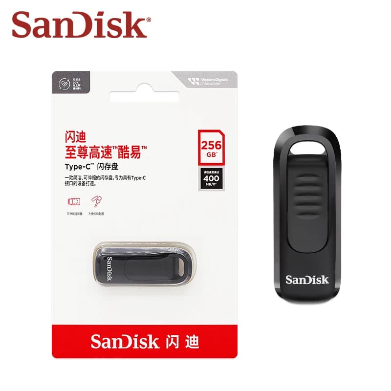 محرك أقراص فلاش Sandisk CZ480 USB 3.2 بسعات 64 جيجابايت و 128 جيجابايت و 256 جيجابايت، عالي السرعة، نوع C، ذاكرة Ultra Slider، محرك أقراص صغير U Disk - 4