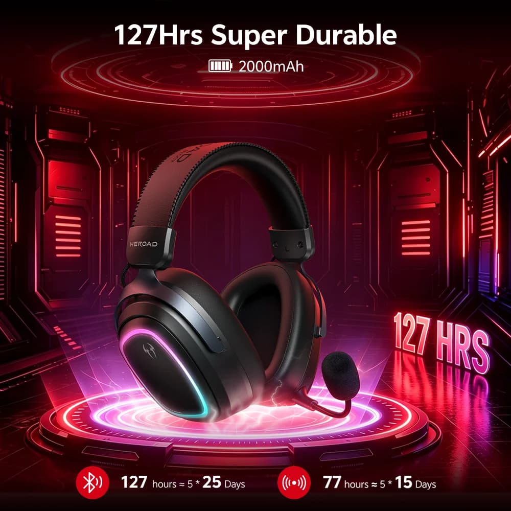 Heroad GT2 Wireless Gaming Headset by QCY THX Spatial Audio+7.1.4 Tri-mode RGB 3-Mic ENC Over Ear Headphone for PC Headset Gamer - 3