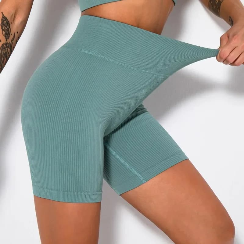 Women Seamless Knited Shorts High Waist Hip Lift Tights Gym Workout Running High Elastic Fashion Slim Yoga Fitness Leggings - 2