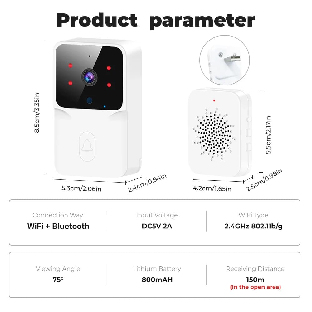 جرس باب فيديو Tuya WiFi كاميرا HD لاسلكية إنذار الأشعة تحت الحمراء أمان جرس باب ذكي للمنزل إنتركوم WiFi مع أسود أو أبيض - 6