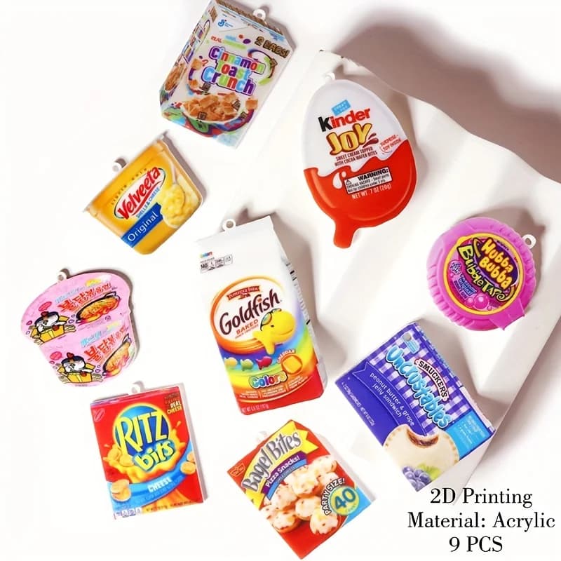 9PCS/SET 2D Acrylic Food Plated with Bright Oil Coating Snack Candy Corn Kernel Bubble Sugar Corn Kernel Bubble Noodle Bread Cut - 4