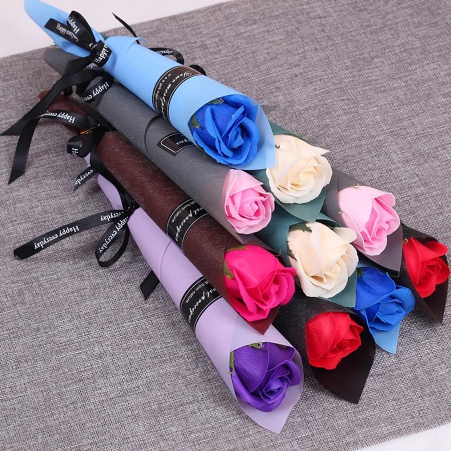 1/5/10Pcs Soap Artificial Flower Rose Bouquet Valentine's Day Decoration Home Decor Fake Flowers Teacher's Day Wedding Decor - 3