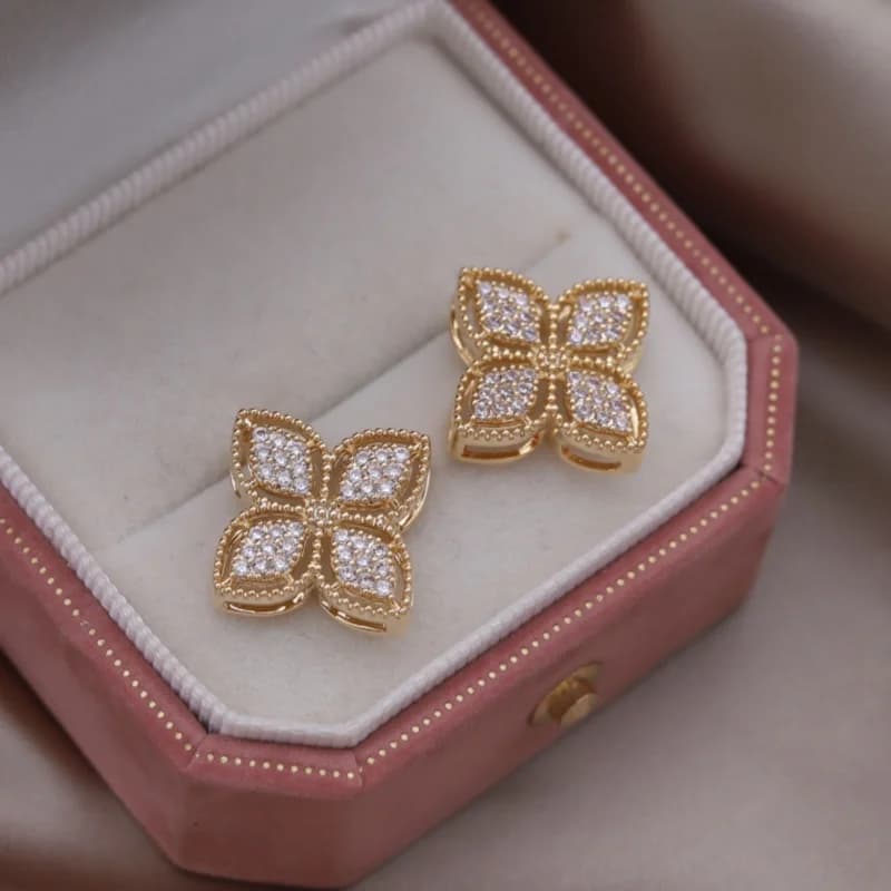 مجوهرات فرنسية تصميم جديد، أقراط لؤلؤ على شكل ورقة زيركون، مطلي بالذهب 16K، فاخرة، إكسسوارات أنيقة للحفلات النسائية