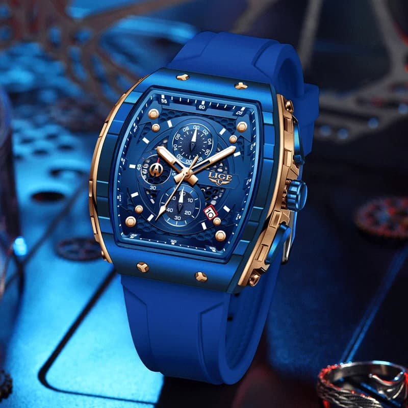 LIGE Top Brand Men's Watches Luxury Square Quartz Wristwatch Waterproof Luminous Chronograph Watch for Men Date Clock - 2