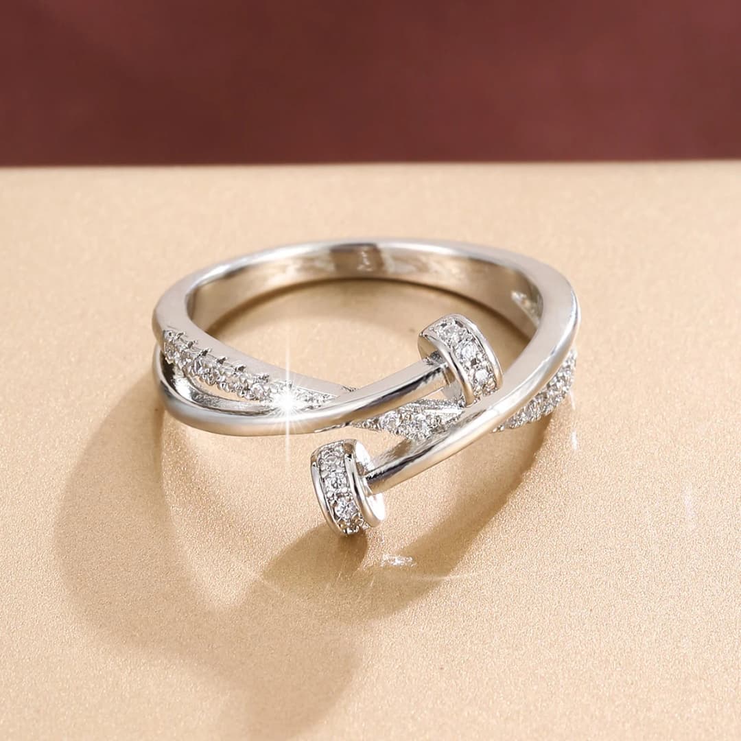 خاتم أنيق فاخر على شكل مسمار ملتوي، مجوهرات نسائية للحفلات والهدايا - 3