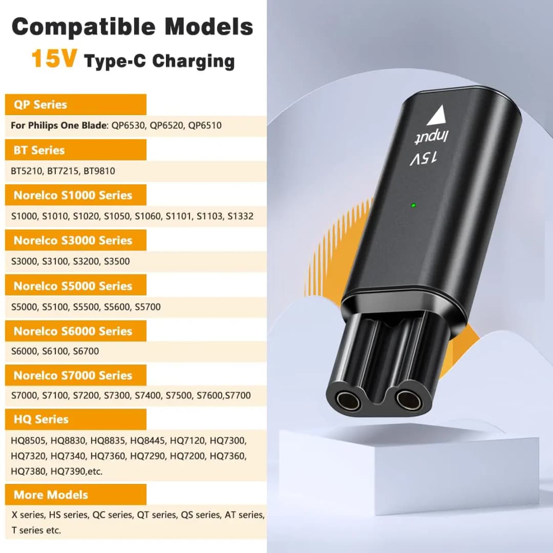 Brangdy 15V HQ8505 Type-C Shaver Adapter Charging Converter for Philips  One Blade QP6520 QP6530 QP6510 Electric Beard Trimmer - 3