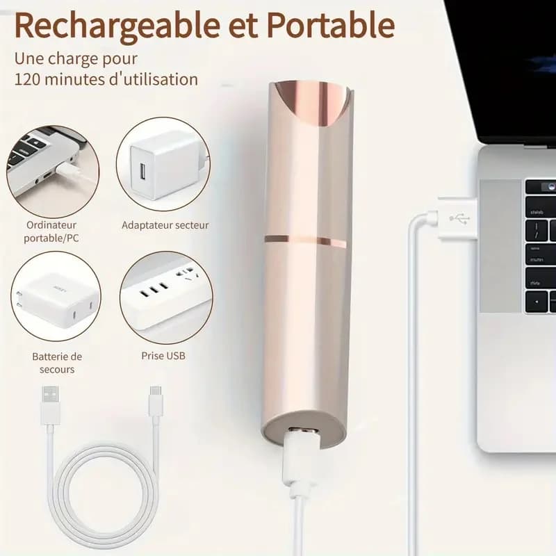 جهاز 2 في 1 لتشذيب الوجه والحاجبين، جهاز إزالة الشعر بشحن USB، ماكينة حلاقة نسائية على شكل أحمر شفاه، مناسب للوجه والشفتين والجسم - 4