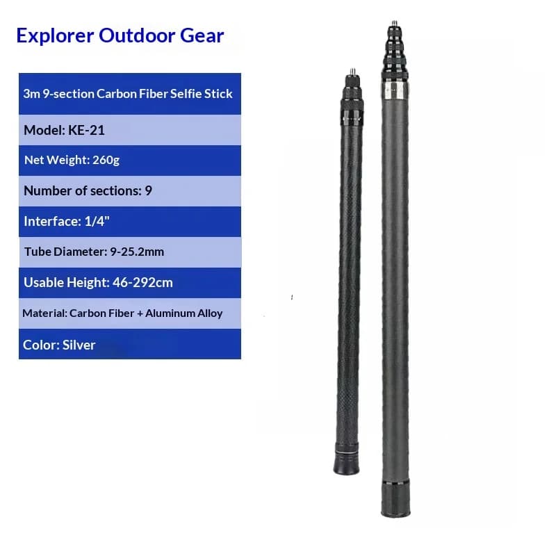 Applicable Insta360 X4/X3/X2 Ultra Long 3-meter Carbon Fiber Adjustable Extension Pole Invisible Selfie Stick - 6