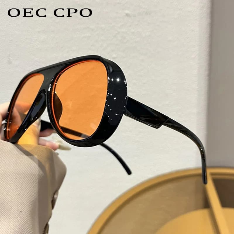 نظارات شمسية نسائية من OEC CPO بإطار كبير مزدوج الجسور طراز الطيار UV400 نظارات شمسية كلاسيكية برتقالية صفراء - 2