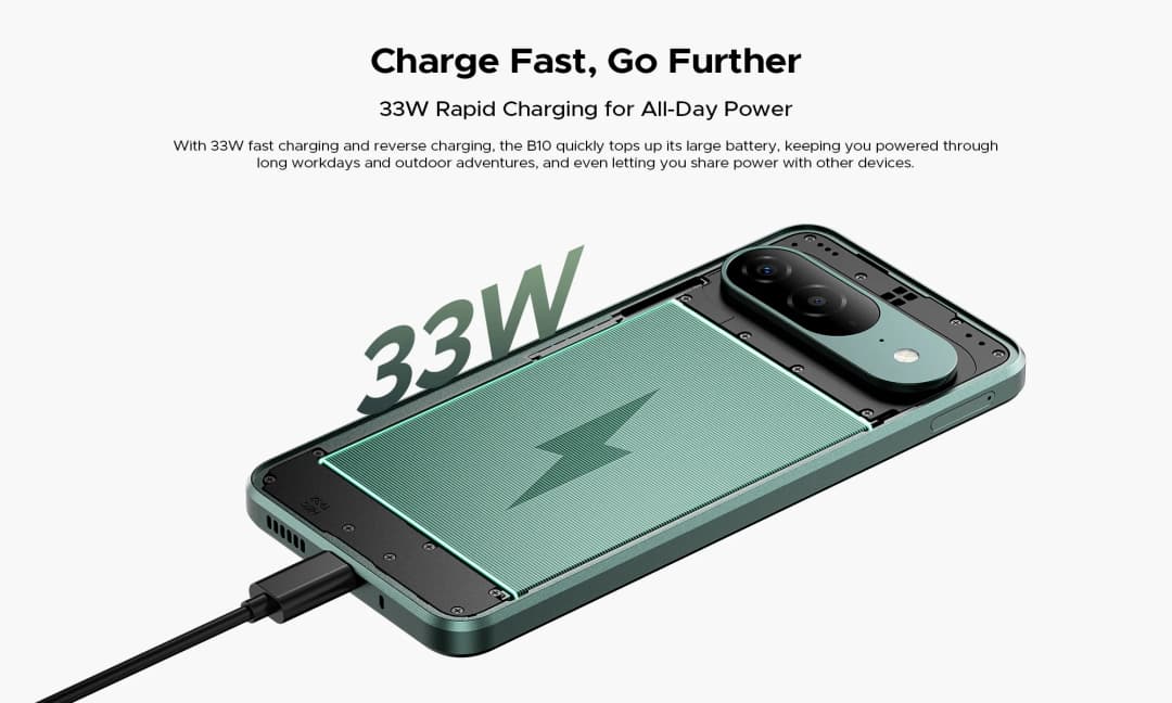 هاتف DOOGEE B10 الذكي IP68/IP69K بشاشة 6.63 بوصة بمعدل تحديث 120 هرتز وبطارية 7600 مللي أمبير ومعالج Helio G100 وكاميرا 64 ميجابكسل بنظام أندرويد 16 - 6
