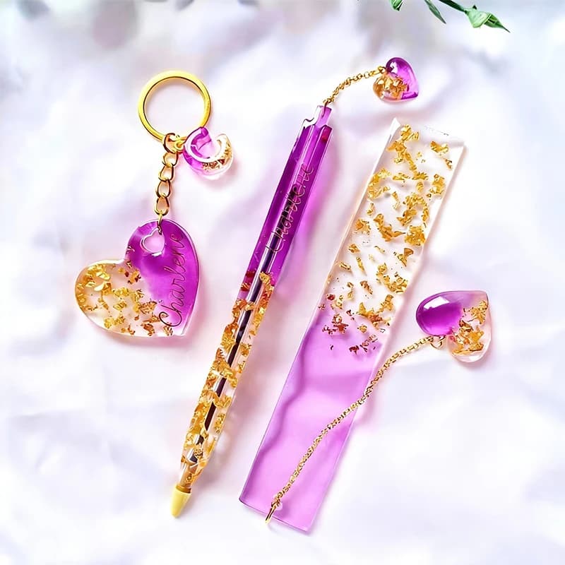 Transparent Pen Bookmark Heart-Shaped Keychains Silicone Resin Mold Set Epoxy Resin Casting Molds for Handmade Stationery Craft - 2
