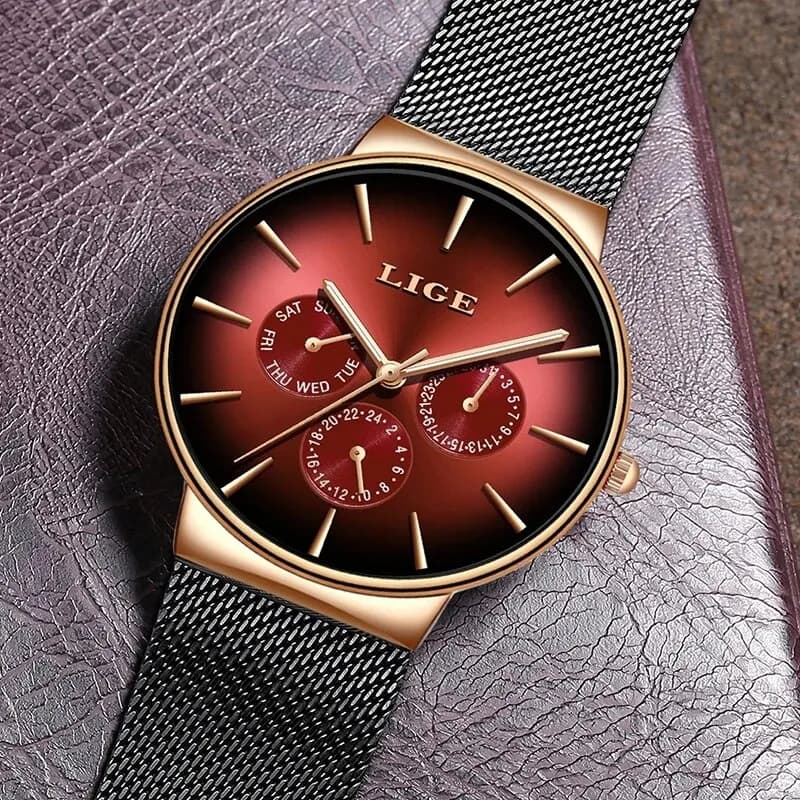 New LIGE Fashion Mens Watches Top Brand Luxury Quartz Watch Men Mesh Steel Waterproof Ultra-thin Wristwatch For Men Sport Clock - 4