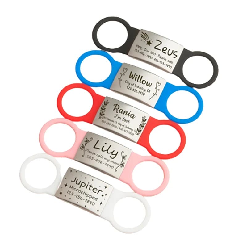 بطاقة هوية مخصصة للكلاب من السيليكون والفولاذ المقاوم للصدأ بطاقة هوية للكلاب مقاومة للفقدان بطاقات اسم الحيوانات الأليفة للكلاب والقطط من المطاط القابل للتمدد