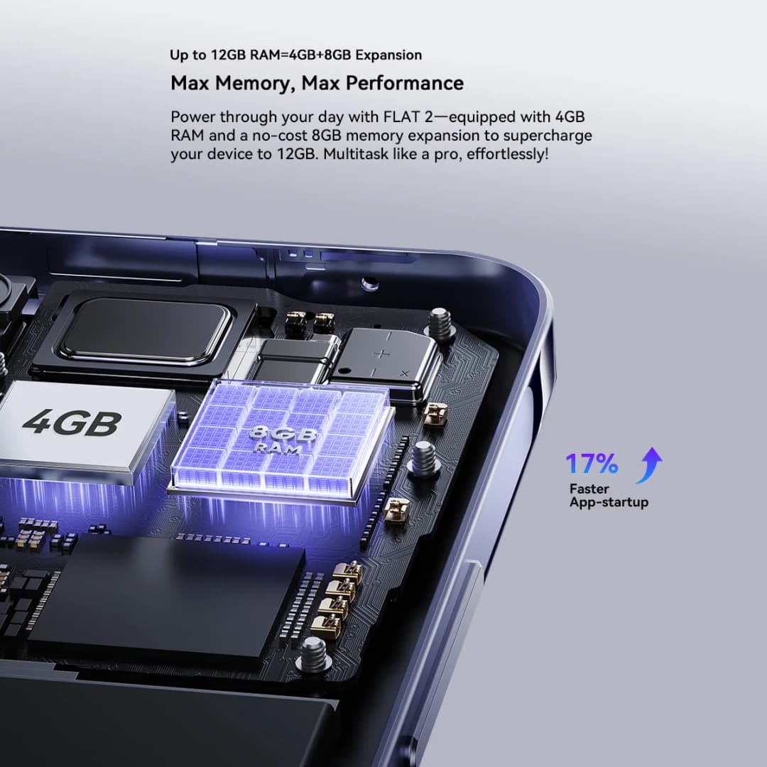 هاتف Blackview OSCAL FLAT 2 الذكي، شاشة 6.6 بوصة HD+، معالج T606 ثماني النواة، بطارية 5000 مللي أمبير، ذاكرة رام 4 جيجابايت، ذاكرة داخلية 256 جيجابايت، كاميرا 13 ميجابكسل، نظام أندرويد 14 - 3