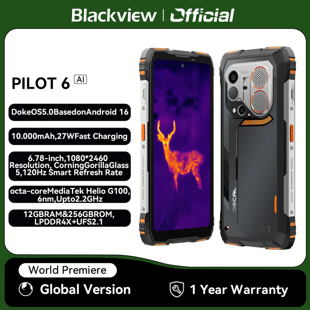 Blackview OSCAL PILOT 6 thermal imaging Rugged Smartphone MTK G100 6.67" 2.4K Display 120Hz, 12GB 256GB, 10000Amh Phones Dual 4G