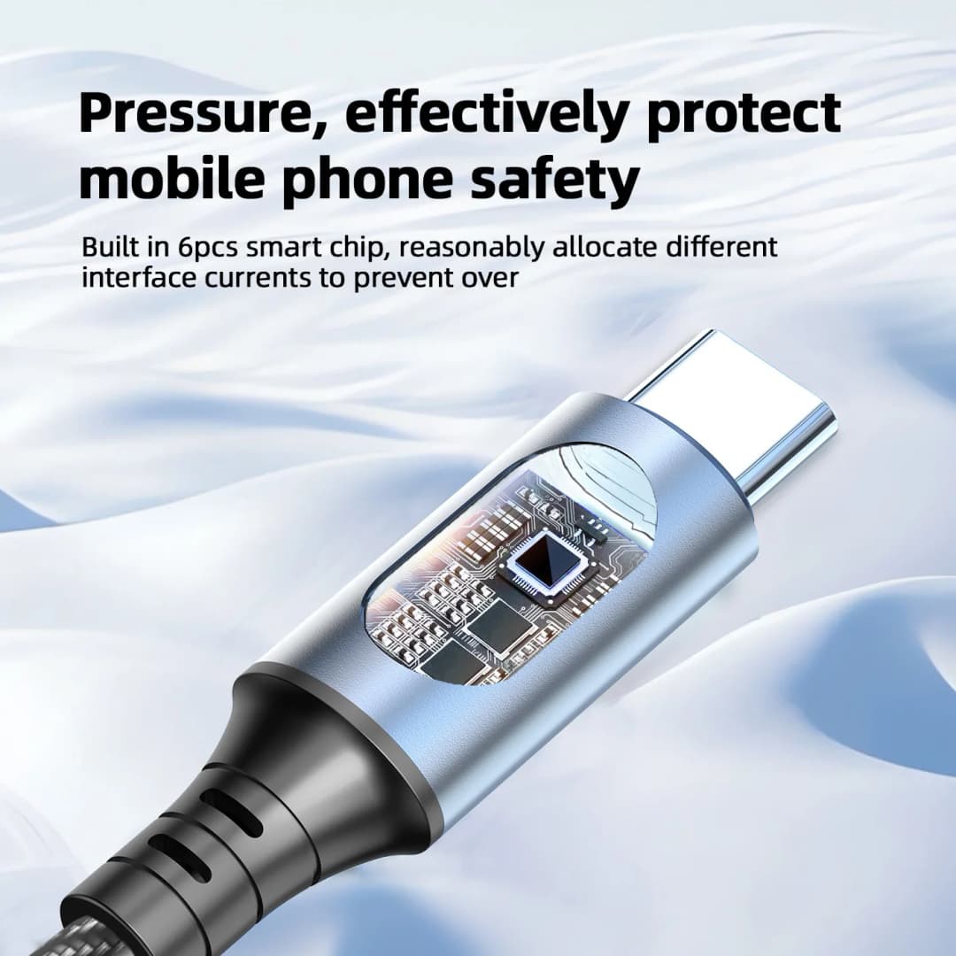 كابل شحن سريع 6A 120 واط، USB A إلى نوع C، نايلون مضفر، مع شاشة عرض رقمية LED، متوافق مع Xiaomi Redmi وسامسونج - 6