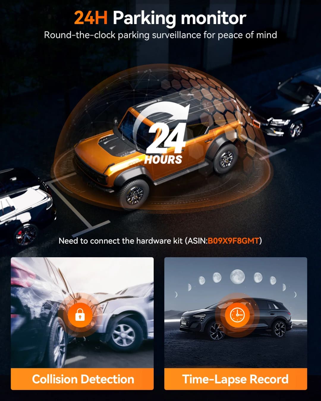 كاميرا سيارة وولف بوكس G900 برو بدقة 4K+2.5K - تحكم صوتي، واي فاي 5 جيجاهرتز، GPS، مسجل فيديو أمامي وخلفي - 6