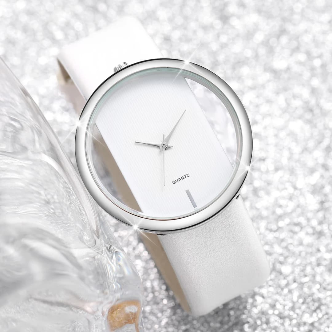 2 قطعة/المجموعة ساعة نسائية لؤلؤة الماس سوار مجموعة موضة الجوف الهاتفي حلقة من جلد ساعات كوارتز (بدون صندوق) - 3