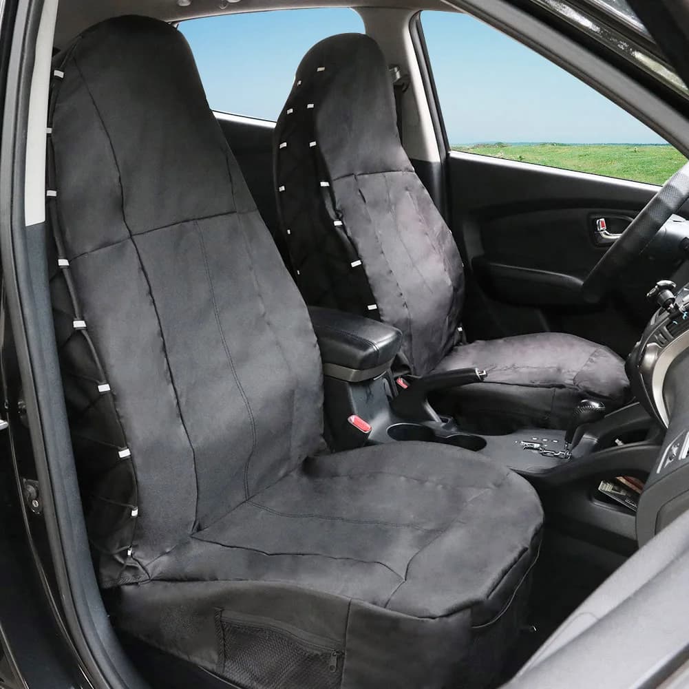 Universal Car Front Seat Cover Waterproof Polyester Seat Protectors Nonslip Backing Dust-proof Covers with Organizer For Cars Bu - 3