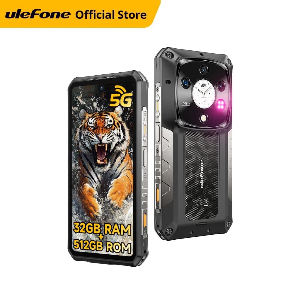 هاتف Ulefone Armor 28 Pro 5G الذكي المتين بتقنية الذكاء الاصطناعي، ذاكرة تخزين 512 جيجابايت، معالج MTK Dimensity 7300، بطارية 10600 مللي أمبير، شاشة AMOLED مقاس 6.67 بوصة، كاميرا 64 ميجابكسل
