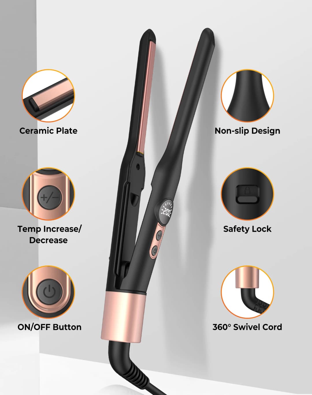 Mini Flat Iron Hair Straightener 1/3 Inch Pencil Flat Iron for Women Portable Travel Straightener and Curler 2 in 1 - 3