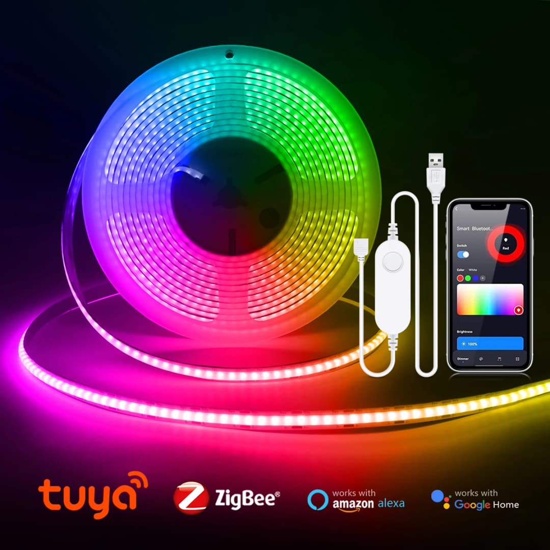 شريط ليد ذكي زيجبي من تيا COB أضواء USB 5V قابلة للتعتيم شريط FOB تحكم واي فاي لغرفة النوم والمطبخ والخزانة والتلفزيون ديكور مصباح أليكسا