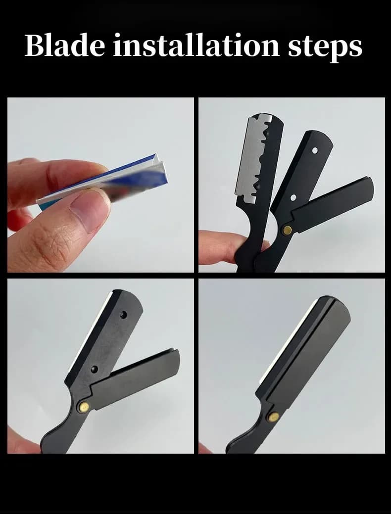 شفرة حلاقة قابلة للطي للرجال من الفولاذ المقاوم للصدأ مع شفرة - شفرة حلاقة يدوية احترافية مستقيمة للحلاقين - 4