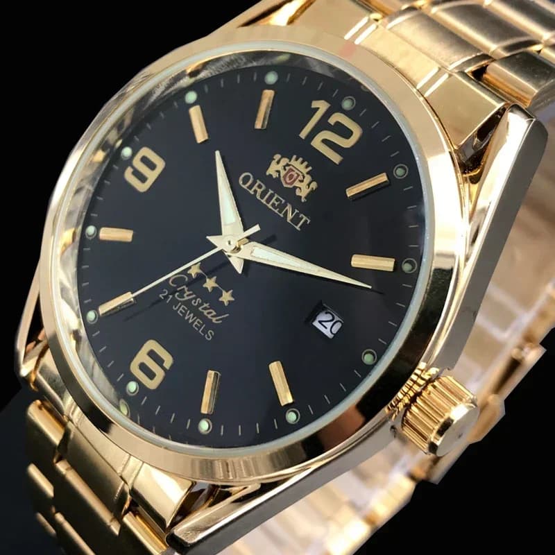 سلسلة ساعات أورينت كلاسيك أسد مزدوج ساعة رجالية حزام من الفولاذ المقاوم للصدأ فاخرة متعددة الوظائف توربيون ميكانيكي أوتوماتيكي - 3