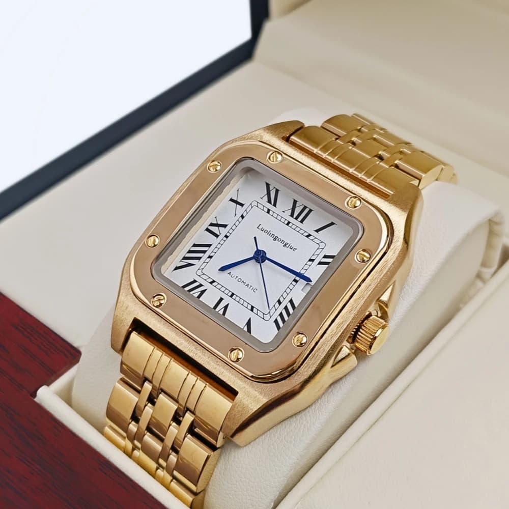 ساعة رجالية ميكانيكية عالية الجودة بتصميم مربع، لف تلقائي، هيكل عظمي، سوار من الفولاذ المقاوم للصدأ، مع عرض التقويم، سلسلة دبابة بأسلوب أوروبي وأمريكي، ساعة أنيقة وعصرية للرجال، هدية مثالية للحبيب في عيد الحب - 3