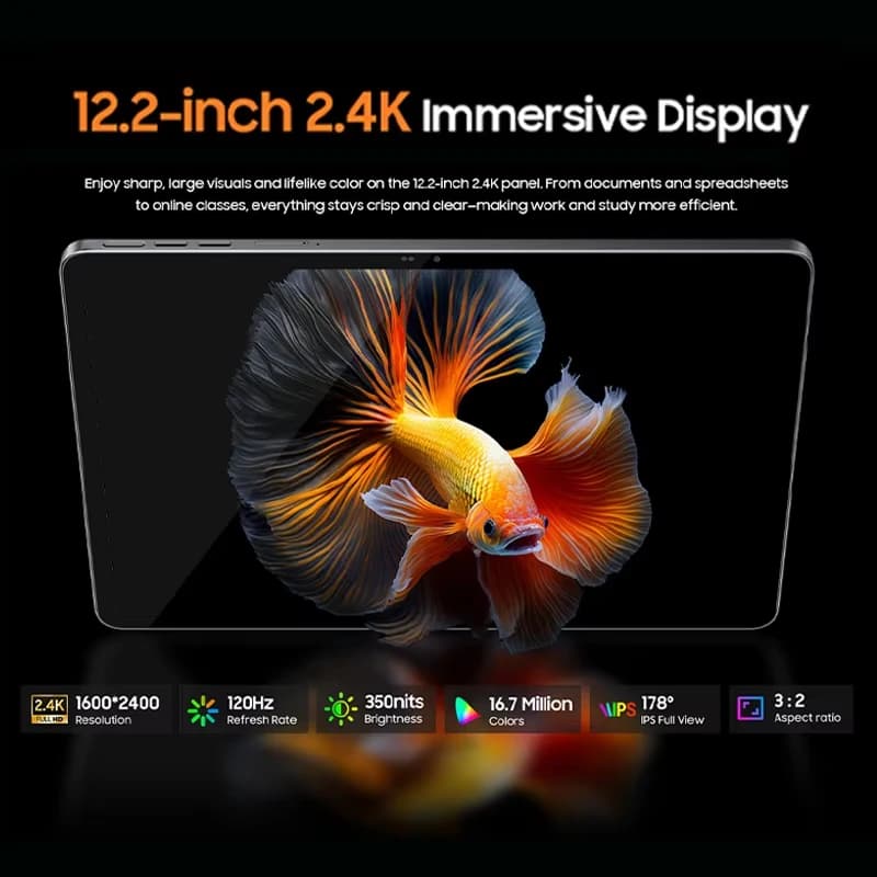 بلاك فيو ميجا 12 تابلت 5G، شاشة 12.2 بوصة 2.4K، معدل تحديث 120 هرتز، كاميرا 50 ميجابكسل + 13 ميجابكسل، بطارية 10000 مللي أمبير، معالج ديمينسي 7200، أندرويد 16 - 3