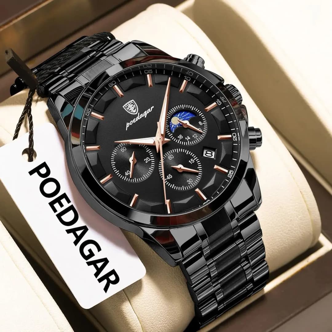 POEDAGAR Top Fashion Men's Watches Waterproof Luminous Stainless Steel Men Wristwatch Chronograph Date Quartz Business Man Watch - 2