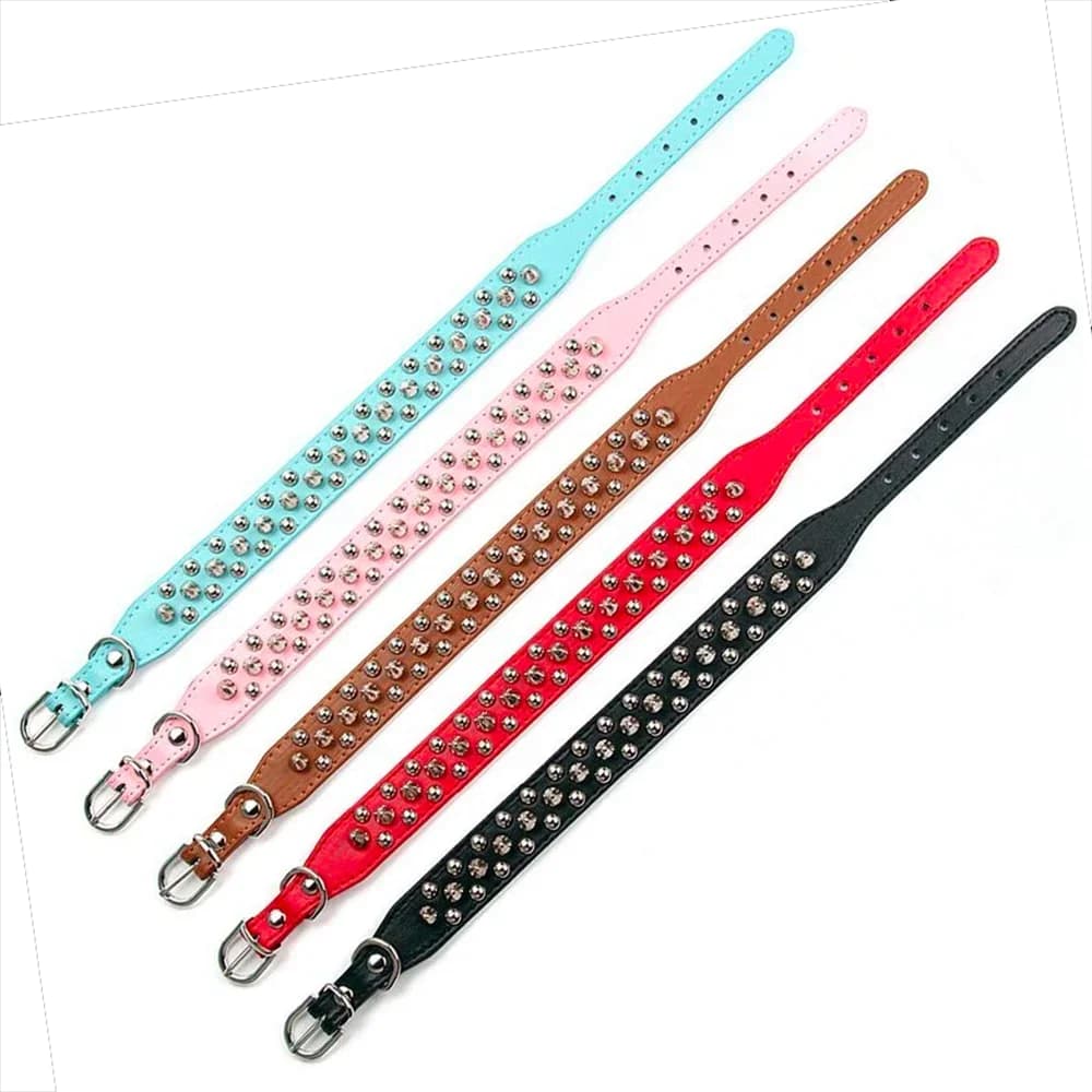 Adjustable Leather Pet Dog collar Neck Strap Supplies PU Leather Punk Rivet Spiked Dog Collar Pet Collars For Small Dog Cat - 4